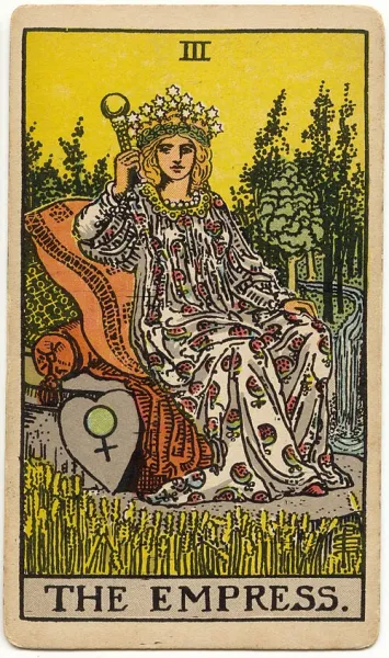 La Emperatriz, carta del tarot Rider-Waite-Smith ilustrada por Pamela Colman Smith (1909)