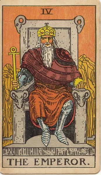 El Emperador, carta del tarot Rider-Waite-Smith ilustrada por Pamela Colman Smith (1909)